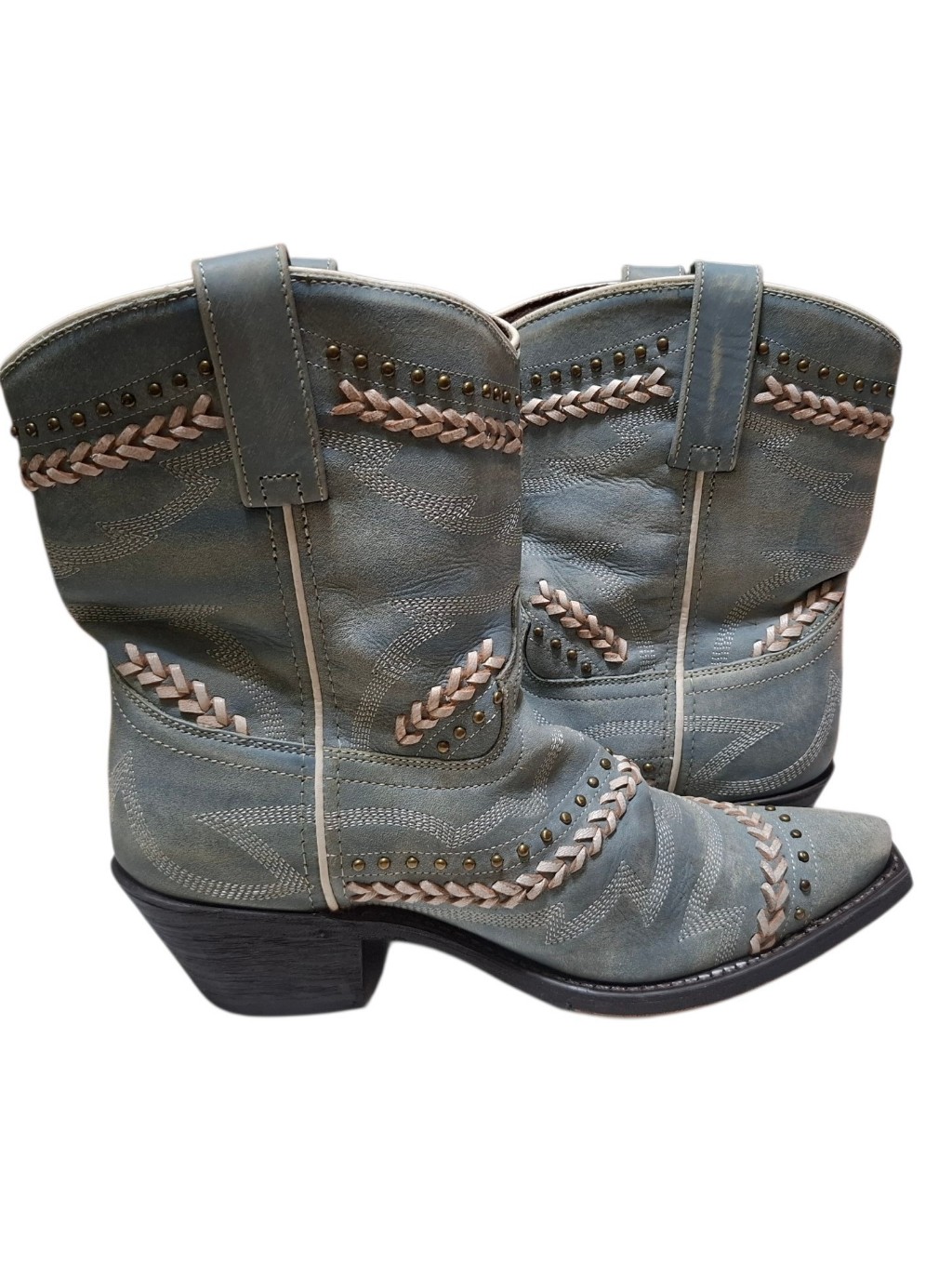 Laredo Women's Light Blue Leather Studded Western Short Boots (Size 7.5)